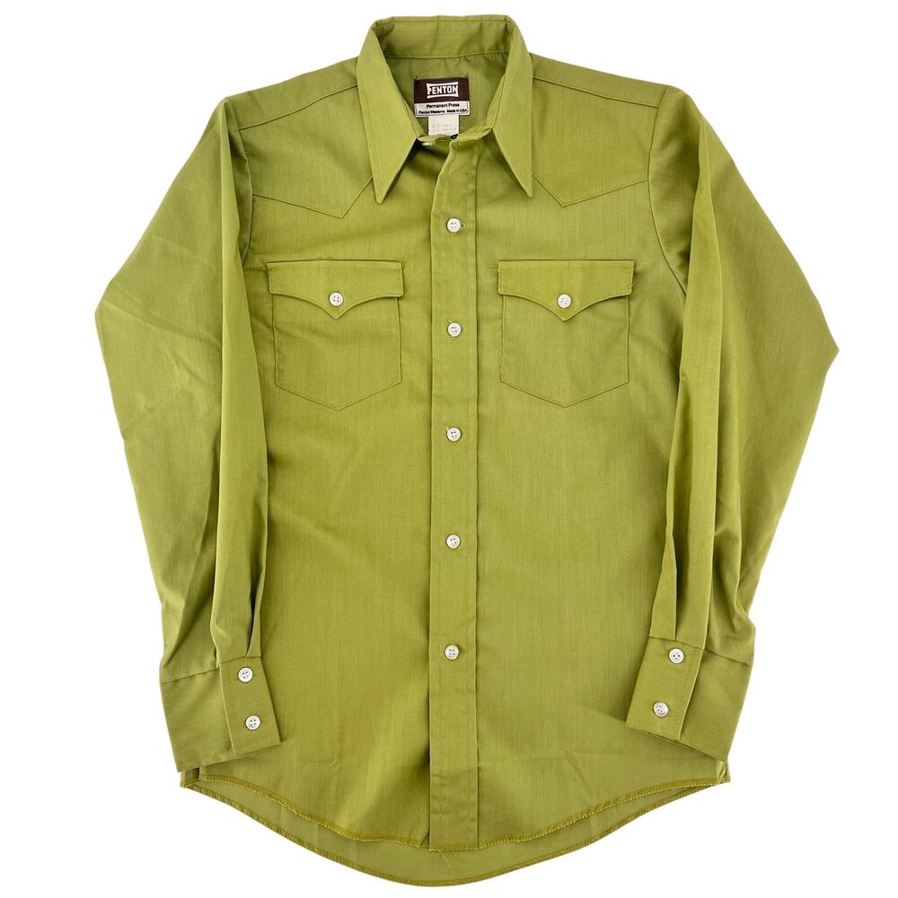 70s Vintage Western Shirt 1970s Avocado Green Fenton Westerns Boys NWOT